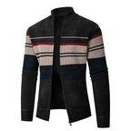 Herren modische Strickjacke mit kontrastierenden Streifen und hochabschließendem Kragen