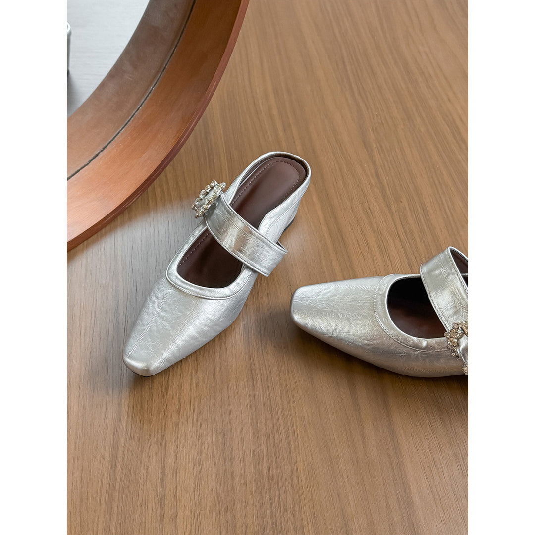 Damen elegante Mules mit funkelndem Riemen und komfortablem Blockabsatz R&B