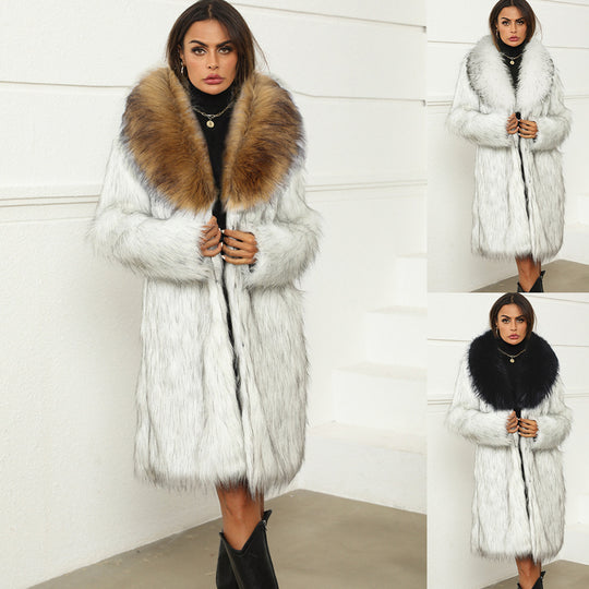 Damen Luxuriöser Kurzmantel aus Kunstpelz mit voluminösem Kragen R&B
