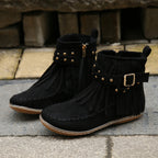 Damen Mokassinstiefel mit modischem Fransen-Design und eleganten Akzenten R&B