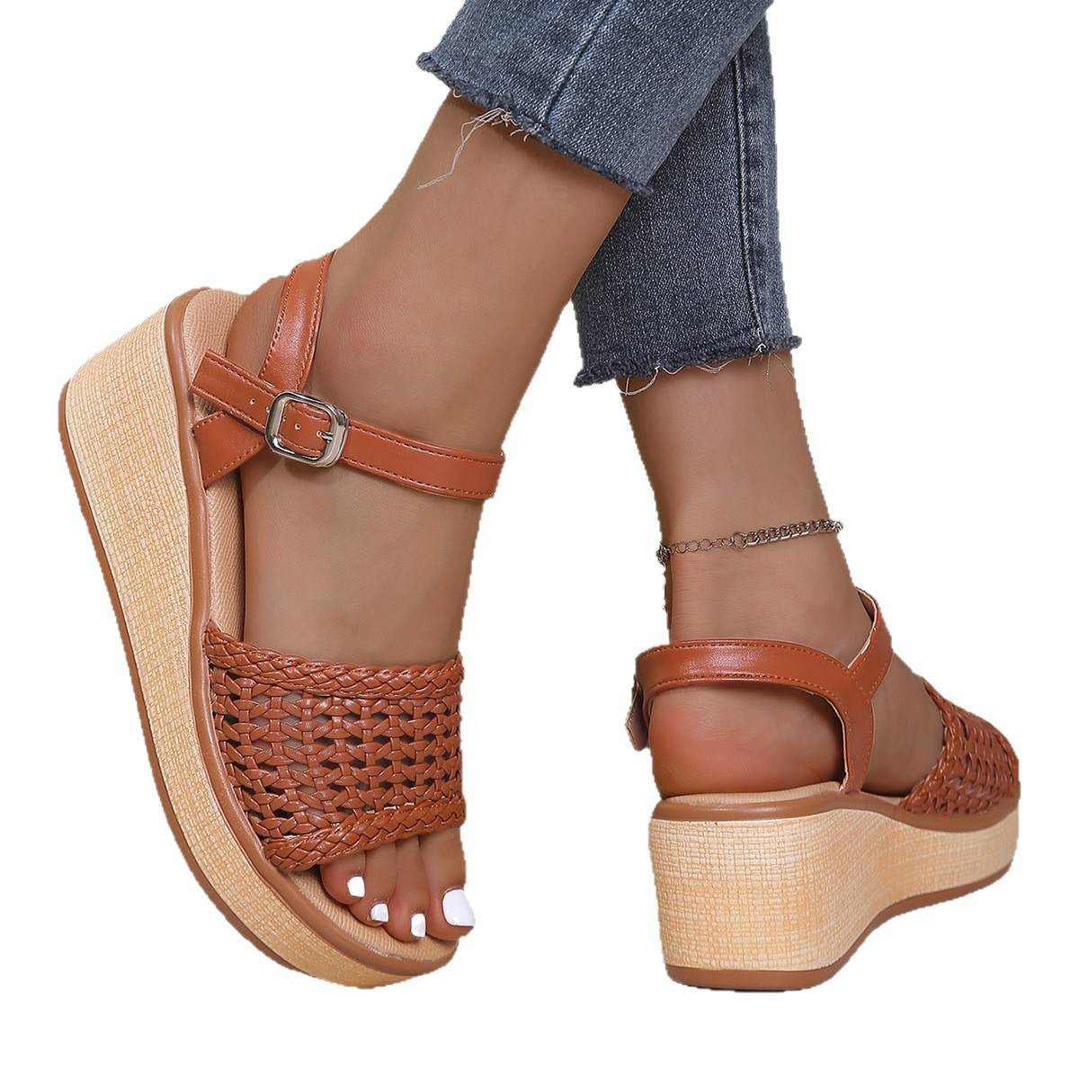 Damen Plateau Sandalen mit geflochtenem Riemen R&B