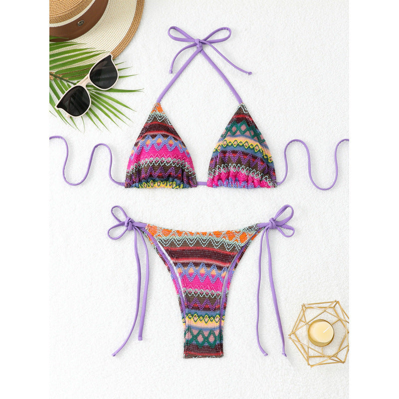 Damen Triangel-Bikini-Set mit farbenfrohem Ethno-Muster R&B