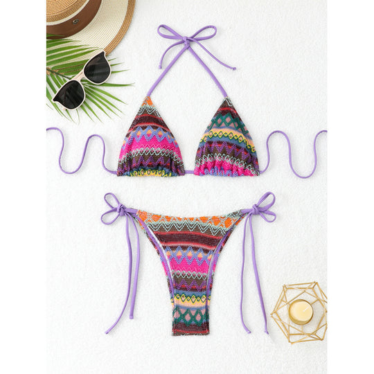 Damen Triangel-Bikini-Set mit farbenfrohem Ethno-Muster R&B