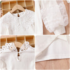 Mädchen elegante Bluse mit transparenten Puffärmeln R&B