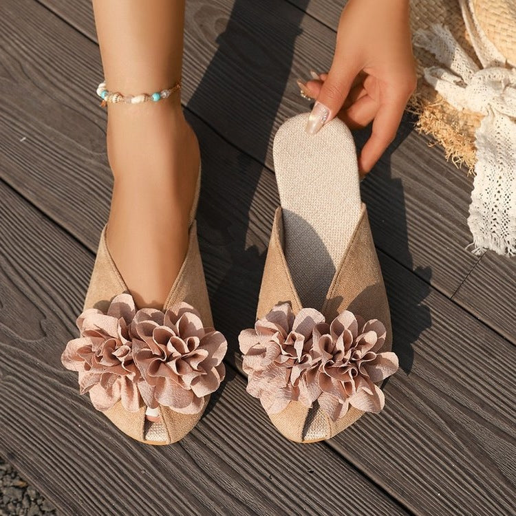 Damen Flauscher Pantoletten mit floralen Applikationen R&B