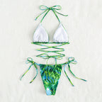 Damen Triangel-Bikini mit verstellbaren Schnürdetails und feinem Blattdesign R&B