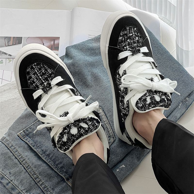 Damen Sneakers mit modischem Tweed-Design und übergroßen Schnürsenkeln