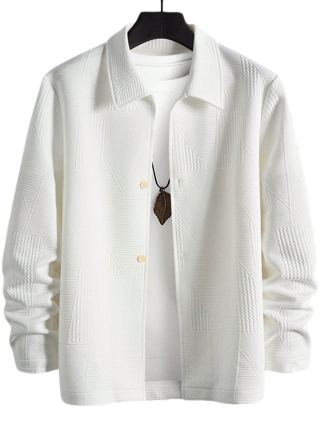 Herren nan strukturierte Shirtjacke im Patchwork-Relief mit Hemdkragen R&B