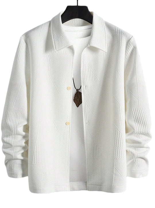 Herren nan strukturierte Shirtjacke im Patchwork-Relief mit Hemdkragen R&B