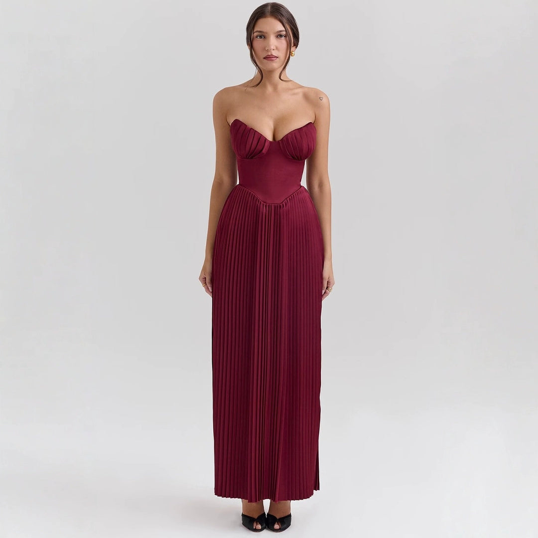 Damen Maxikleid mit herzförmigem Ausschnitt und plissierten Details R&B