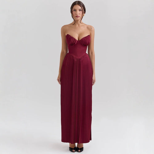 Damen Maxikleid mit herzförmigem Ausschnitt und plissierten Details R&B