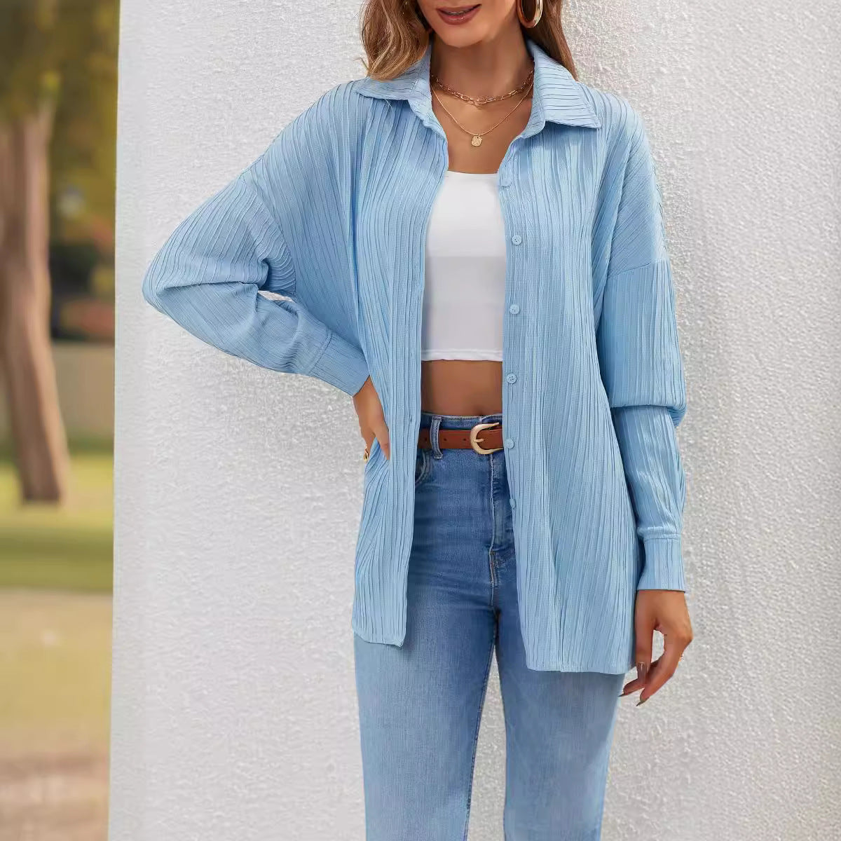 Damen lässige Hemdbluse mit Struktur und langen Ärmeln R&B