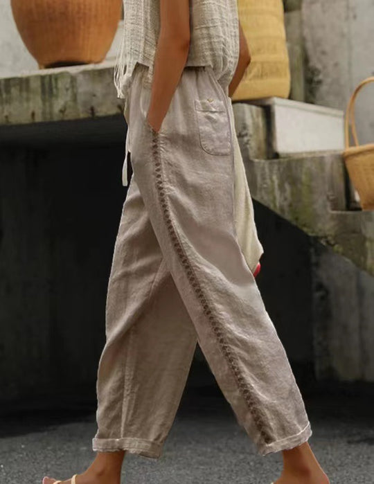 Damen lässige Leinenhose mit seitlichen Schneidern R&B