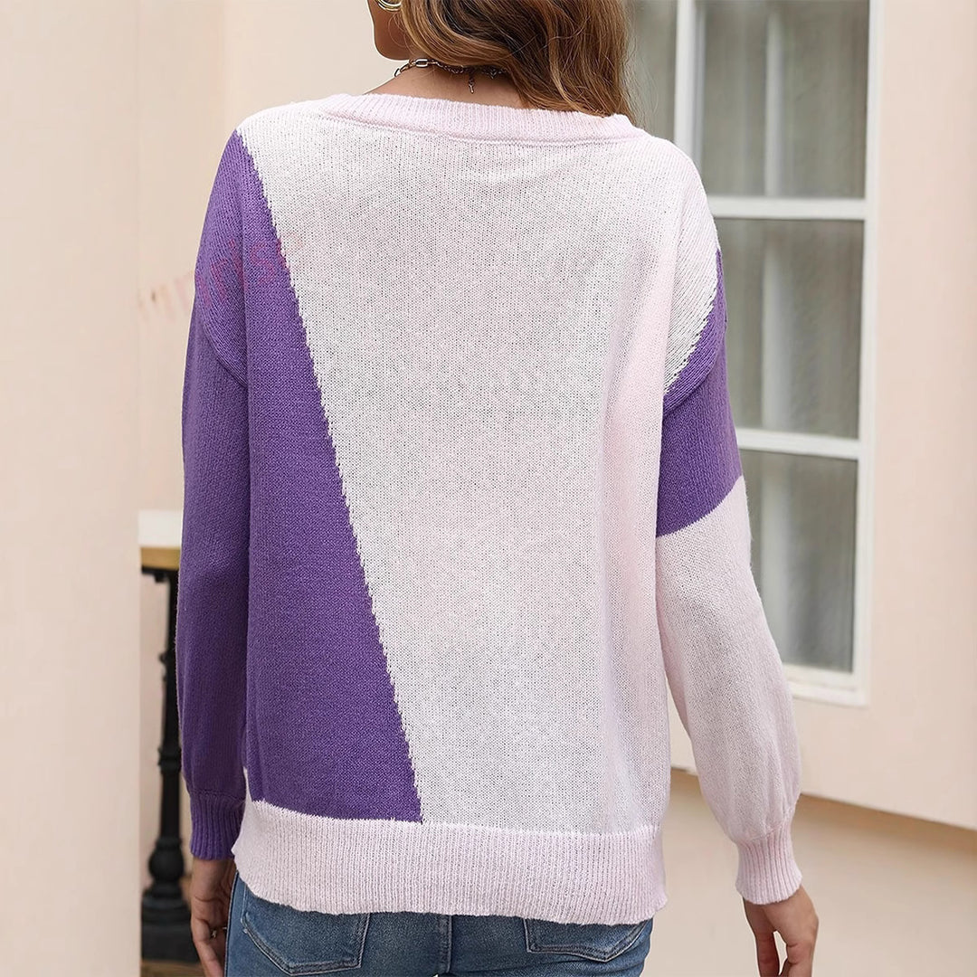 Damen modischer Pullover mit geometrischem Design und Rippstruktur R&B
