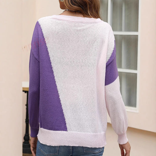 Damen modischer Pullover mit geometrischem Design und Rippstruktur R&B