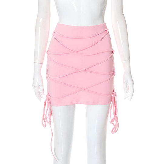 Damen Minirock mit gekreuztem Design und verstellbaren Schnüren R&B