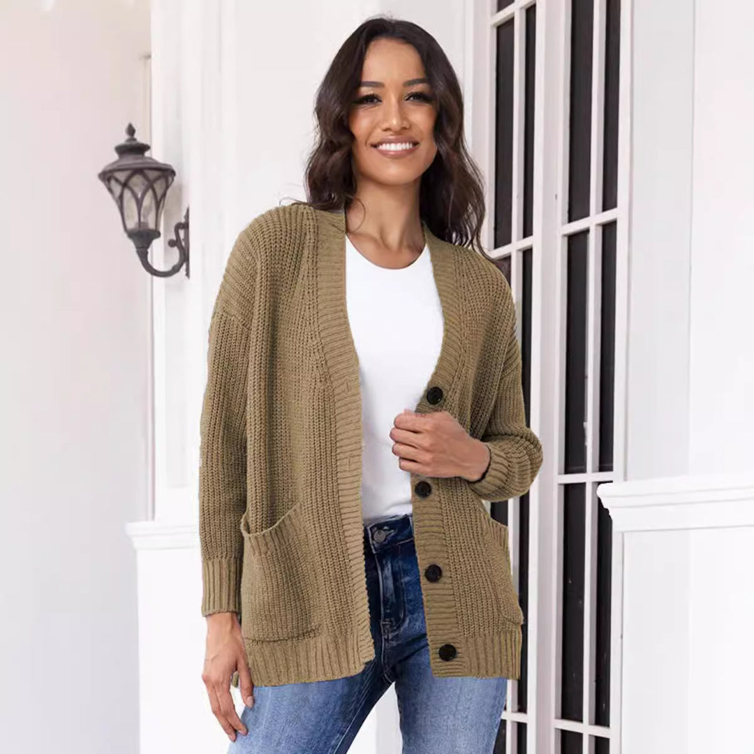 Damen Grober Strickcardigan mit praktischen Taschen und eleganten Knopfdetails R&B