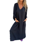 Damen Elegantes Maxikleid mit V-Ausschnitt und Taschen R&B