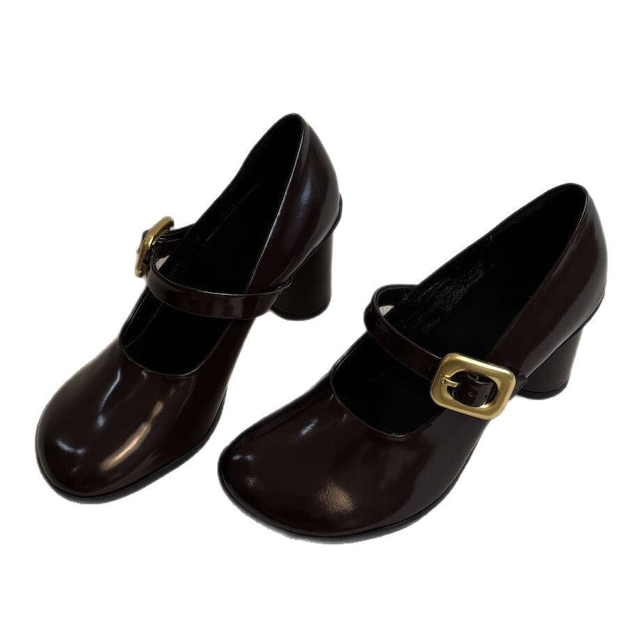 Damen elegante Mary Jane Pumps mit geschmeidigem Leder und trendy Riemchen R&B