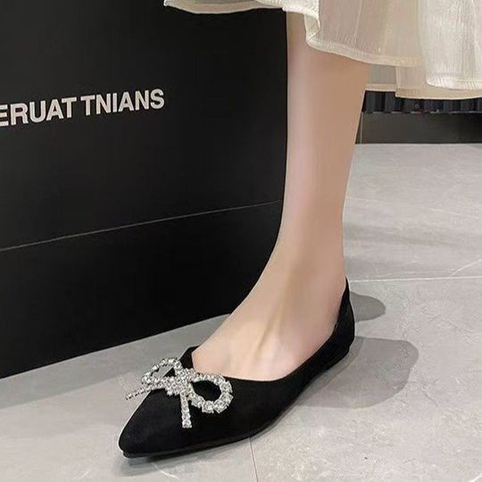 Damen elegante Ballerinas mit strassbesetztem Schleifendetail R&B