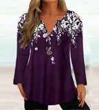 Damen Elegante Bluse mit floralem Design und V-Ausschnitt R&B