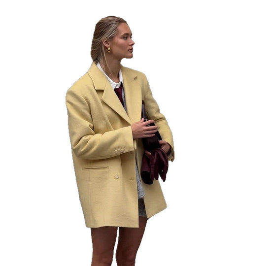 Damen eleganter Oversized-Wollmantel mit doppelter Knopfleiste und praktischen Taschen R&B