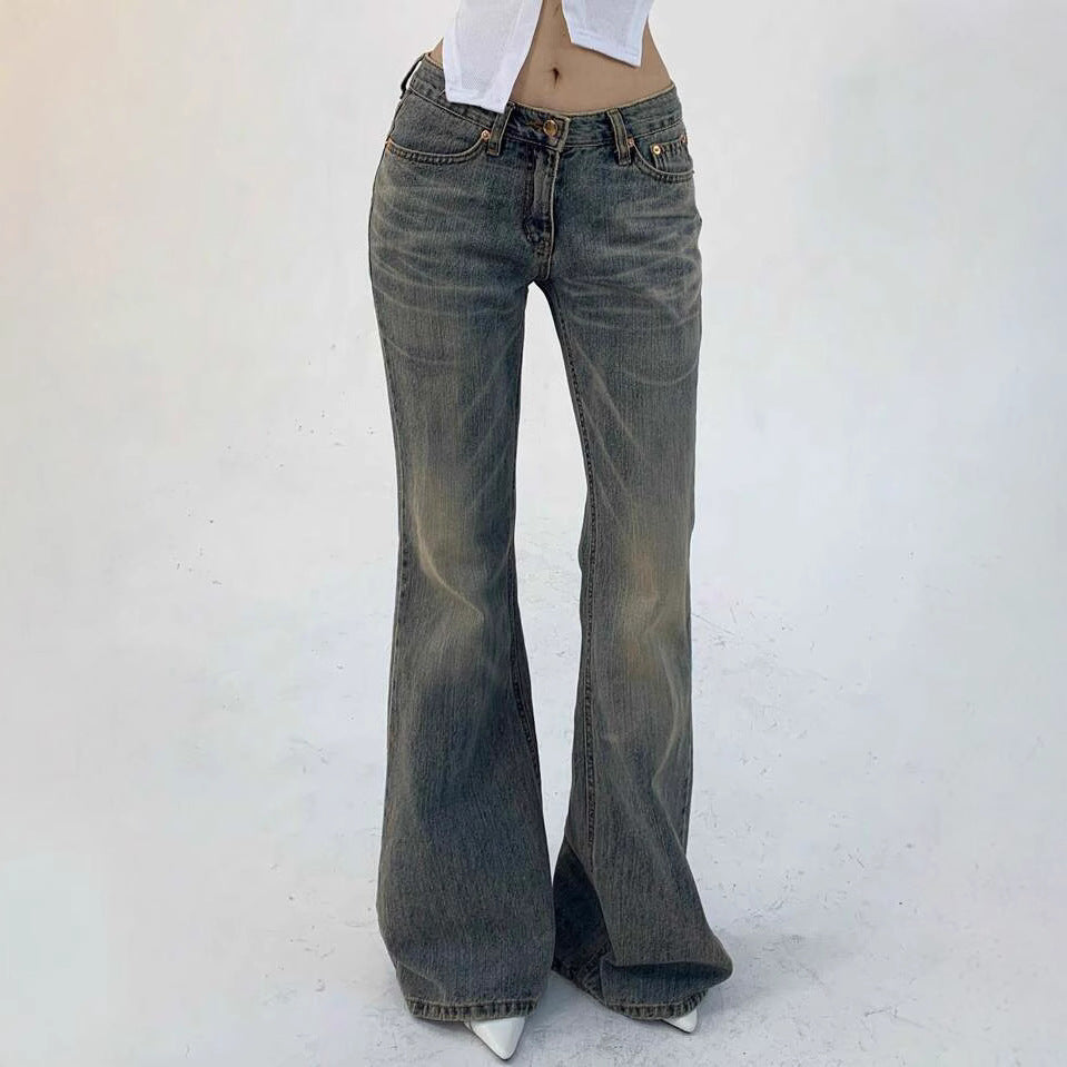 Damen Hochtaillierte Flared Jeans im Vintage-Look mit ausgestelltem Bein R&B