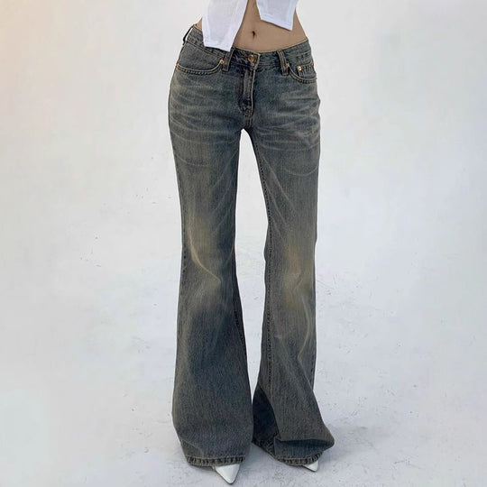 Damen Hochtaillierte Flared Jeans im Vintage-Look mit ausgestelltem Bein R&B