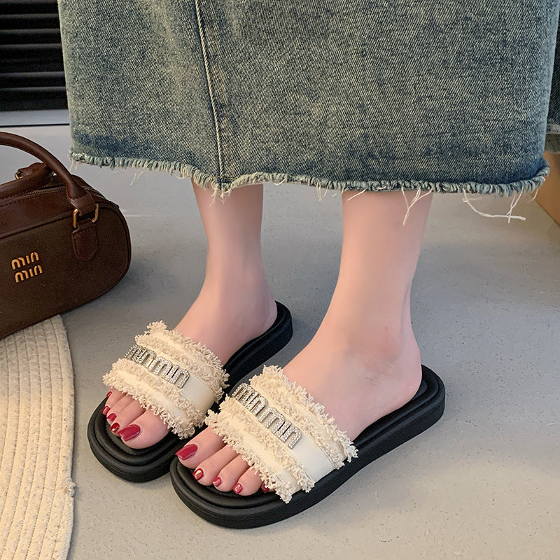 Damen Pantoletten mit weichem Futter und glamourösen Details EB