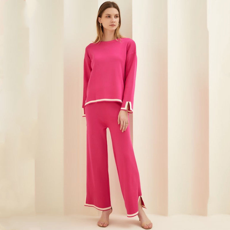 Damen entspannendes Loungewear-Set mit kontrastierenden Saumdetails R&B
