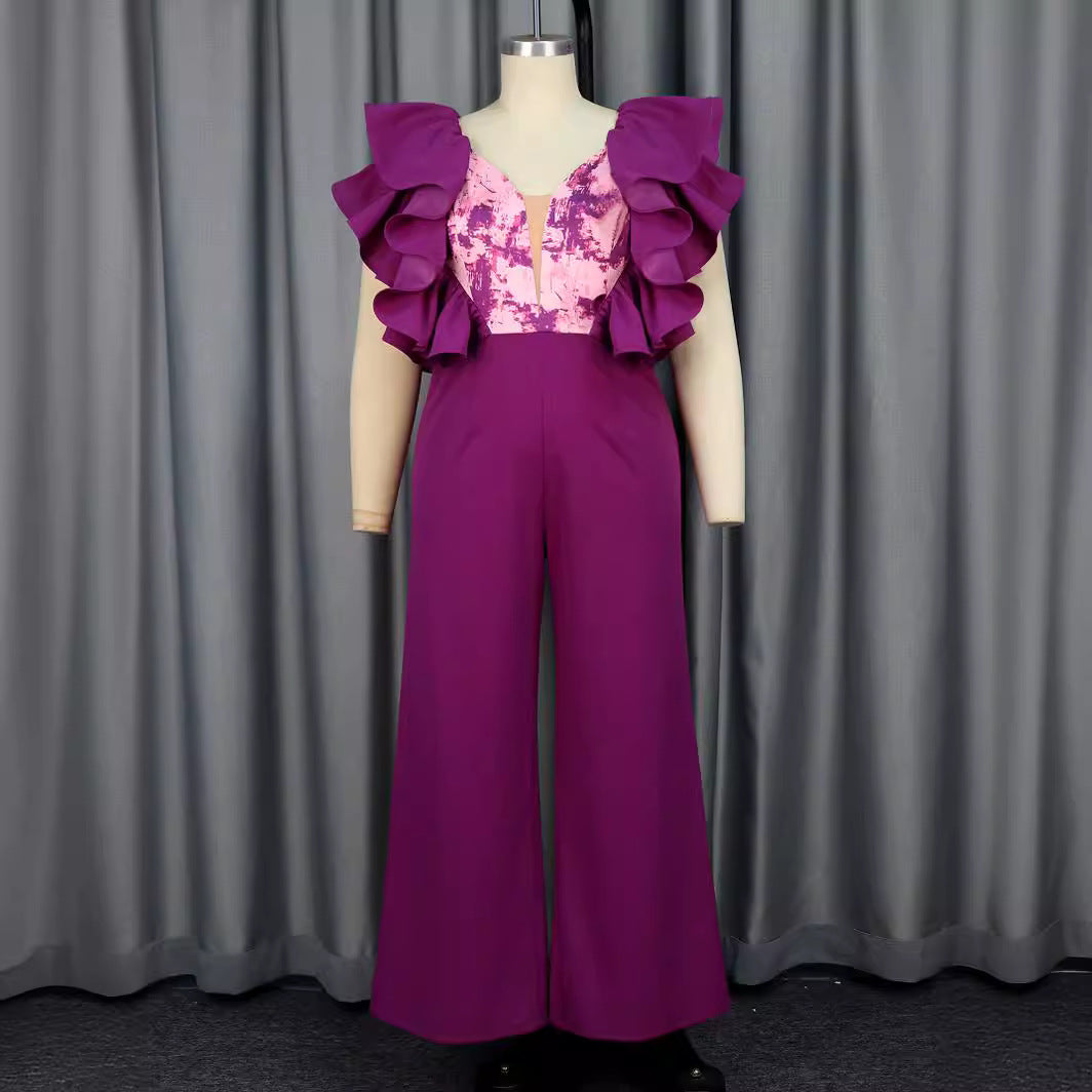 Damen eleganter Jumpsuit mit voluminösen Rüschendetails R&B
