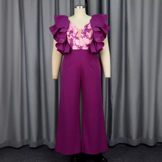 Damen eleganter Jumpsuit mit voluminösen Rüschendetails R&B