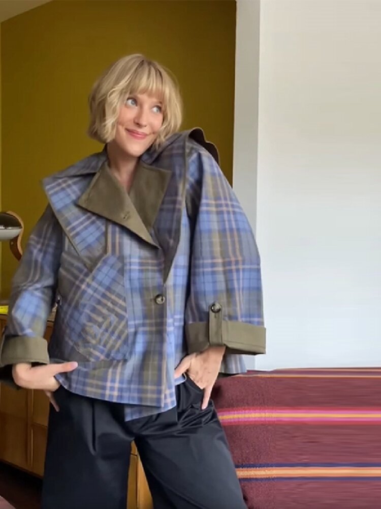 Damen Karierte Überjacke mit weitem Schnitt und klassischen Reverskragen R&B