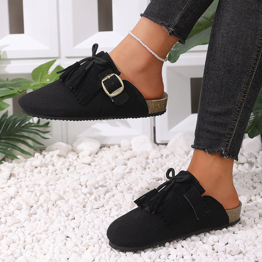 Damen Clogs mit dekorativen Fransen und verstellbarem Schnallenverschluss R&B