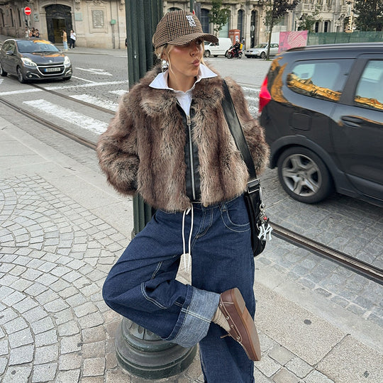 Damen Kunstpelzjacke im modernen Cropped-Stil R&B
