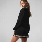 Damen sportliches Strickkleid mit cropped Jacke und Streifenelementen R&B