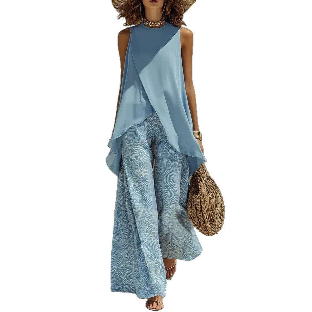 Damen Elegantes und luftiges Set mit asymmetrischem Top und weit geschnittenen Hosen R&B