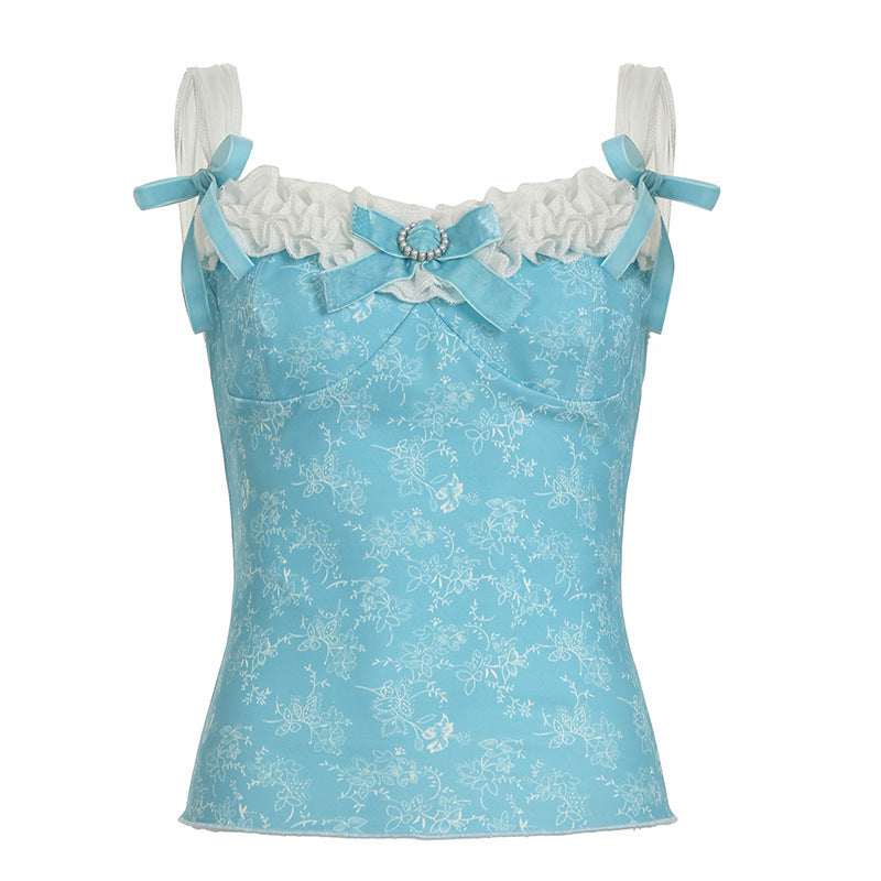 Damen Spaghetti-Trägertop mit floralen Akzenten und Rüschendetails R&B