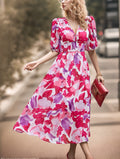 Damen Maxikleid mit voluminösen Puffärmeln und fließendem Rock R&B