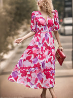 Damen Maxikleid mit voluminösen Puffärmeln und fließendem Rock R&B