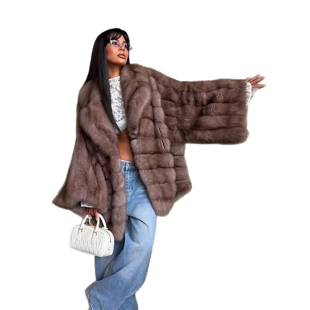 Damen luxuriöse Kunstfelljacke mit weitem Schnitt und modischen Details R&B