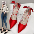 Damen Satin High Heels mit transparentem Riemen und Schleifenapplikation R&B