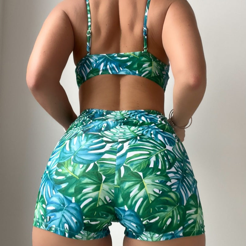 Damen Crop-Top und High-Waist Shorts Set R&B