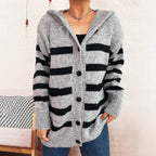 Damen oversized Strickjacke mit kontrastierenden Streifen und Kapuze R&B