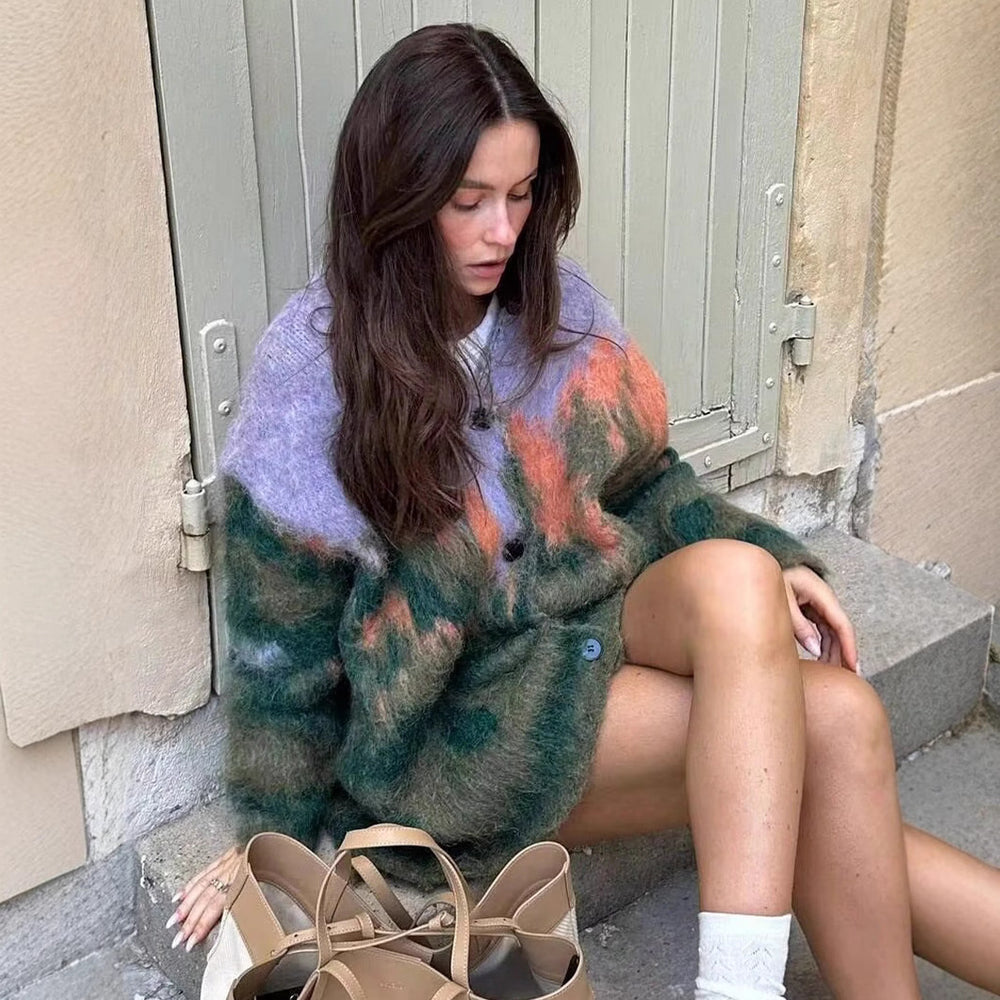 Damen kuscheliger und modischer Cardigan mit zeitgenössischem Muster R&B