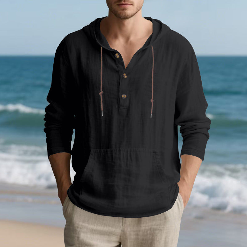 Herren lässiges Kapuzenshirt mit Knopfleiste und praktischer Kängurutasche R&B