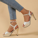 Damen Absatzsandalen mit glamourösem Glitzerriemen und elegantem Blockabsatz R&B
