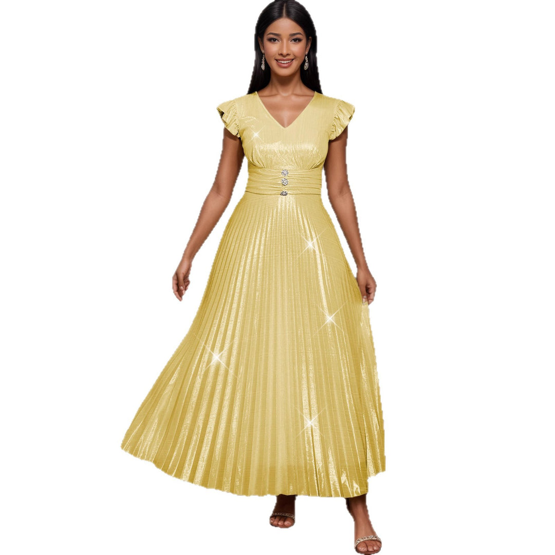 Damen elegantes Maxikleid mit schimmerndem Obermaterial und strukturiertem Taillenteil R&B