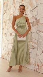 Damen Maxikleid mit Raffiniertem Faltenwurf und Asymmetrischem Design R&B