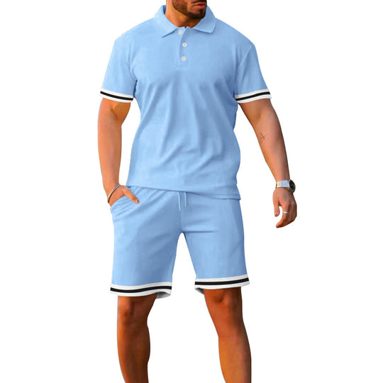 Herren Sportliches Polo- und Shorts-Set mit Kontrastdetails R&B